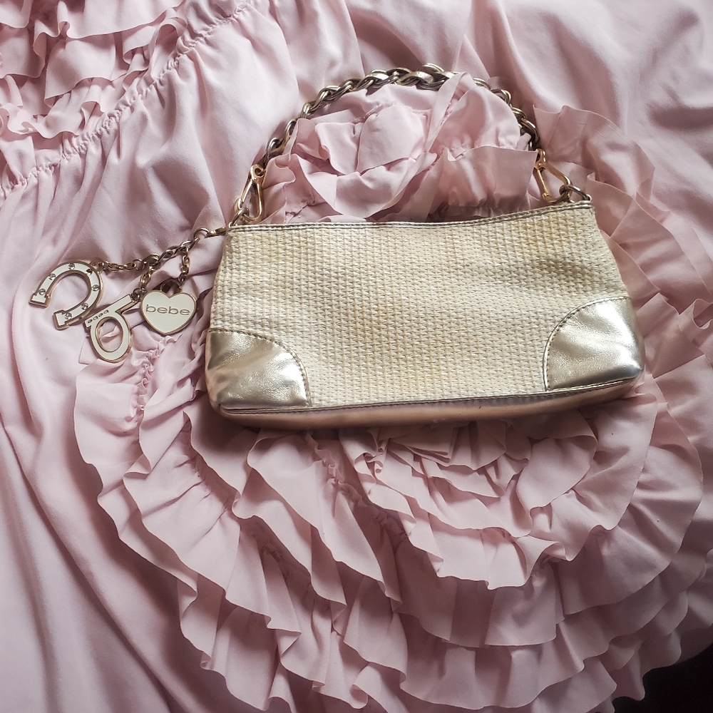 Bebe Cream and Gold Clutch